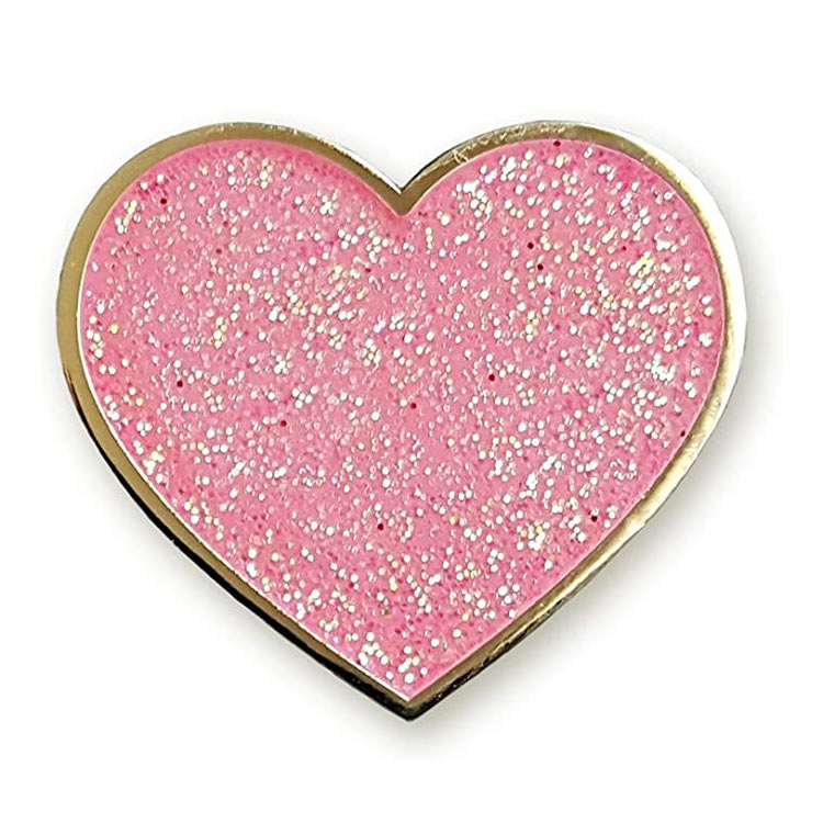 Spilla da bavero smaltata a cuore personalizzata con glitter rosa e rosso di San Valentino