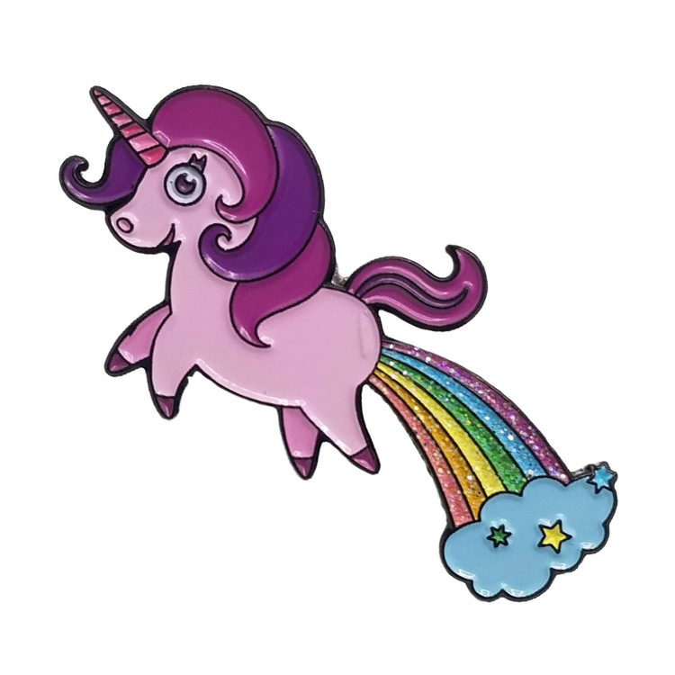 Spilla per abiti con risvolto smaltato arcobaleno glitterato unicorno personalizzato